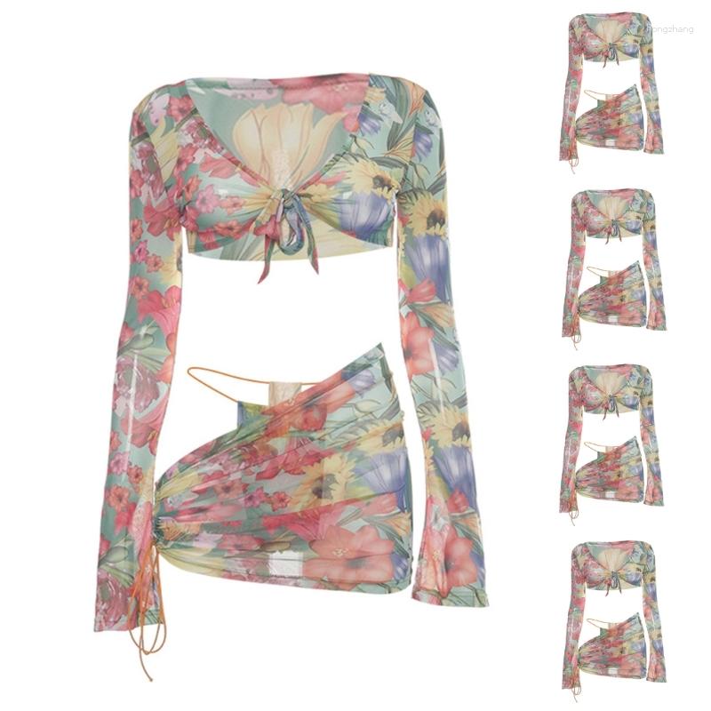 Women's Tracksuits 5X Bikini-style Top Sexy Bodycon Cropped Shirt Long Sleeves Gauzes Colorful Skirt Suit Clubs Outfits For Women SummeR, Picture shown 
Women's Tracksuits 5X Bikini-style Top Sexy Bodycon Cropped Shirt Long Sleeves Gauzes Colorful Skirt Suit Clubs Outfits For Women SummeR, Picture shown