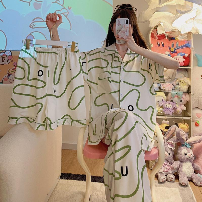 Women's Sleepwear Pajama Women's Summer Cardigan Short Sleeved Shorts Long Pants Three Piece Casual Sweet Girl Set, Yx-7064 green
Women's Sleepwear Pajama Women's Summer Cardigan Short Sleeved Shorts Long Pants Three Piece Casual Sweet Girl Set, Yx-7064 green