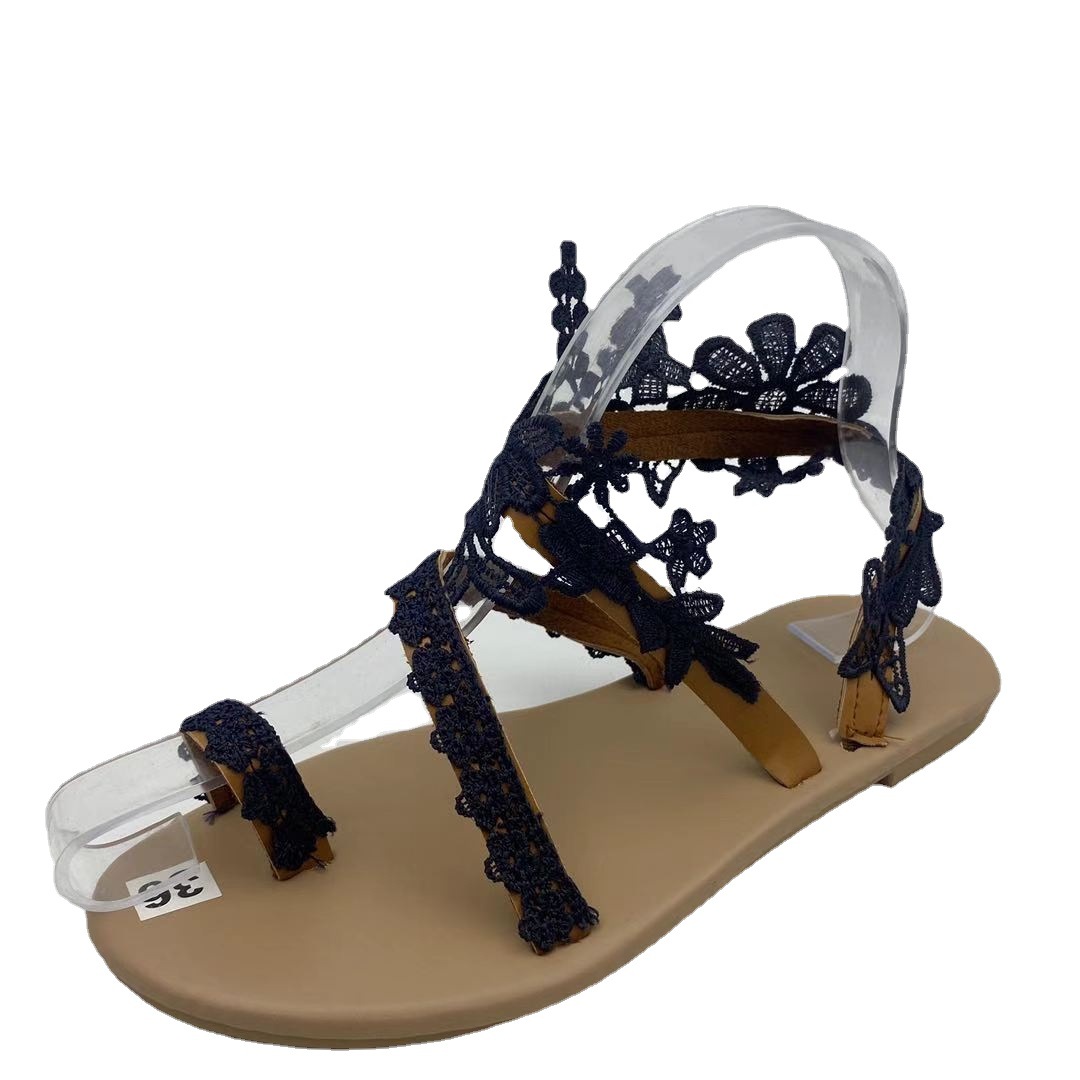 Summer Women White Flat Wedding Shoes Lace Appliques Open Toe Bridal Sandals Slippers Ankle Strap Beach Flatforms Shoes