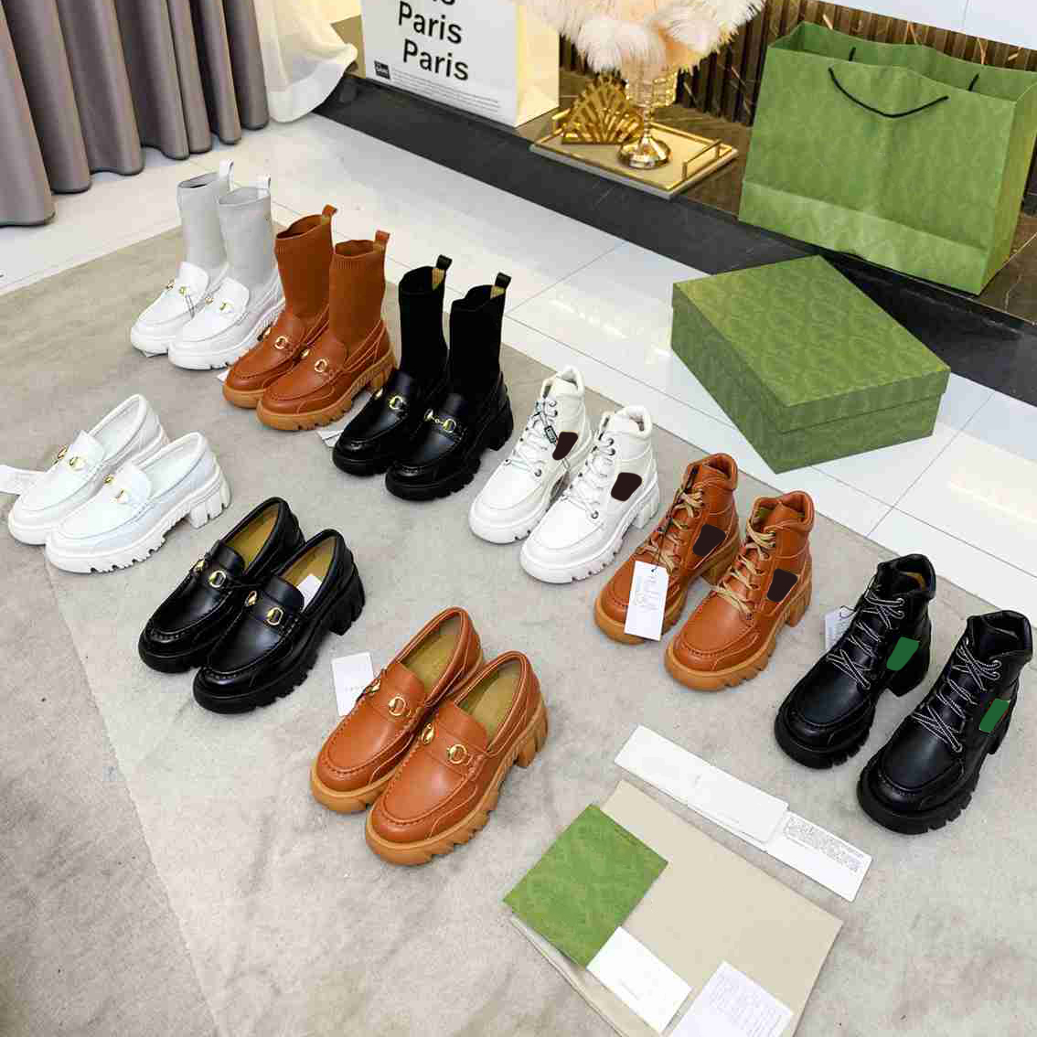 Spring and Autumn Hot Selling WOMEN LEATHER LUG SOLE LOAFER Thick Sole Elevated Shoe Horsebit Classic Women Shoe with box size 35-41 International Standard Size
Spring and Autumn Hot Selling WOMEN LEATHER LUG SOLE LOAFER Thick Sole Elevated Shoe Horsebit Classic Women Shoe with box size 35-41 International Standard Size
