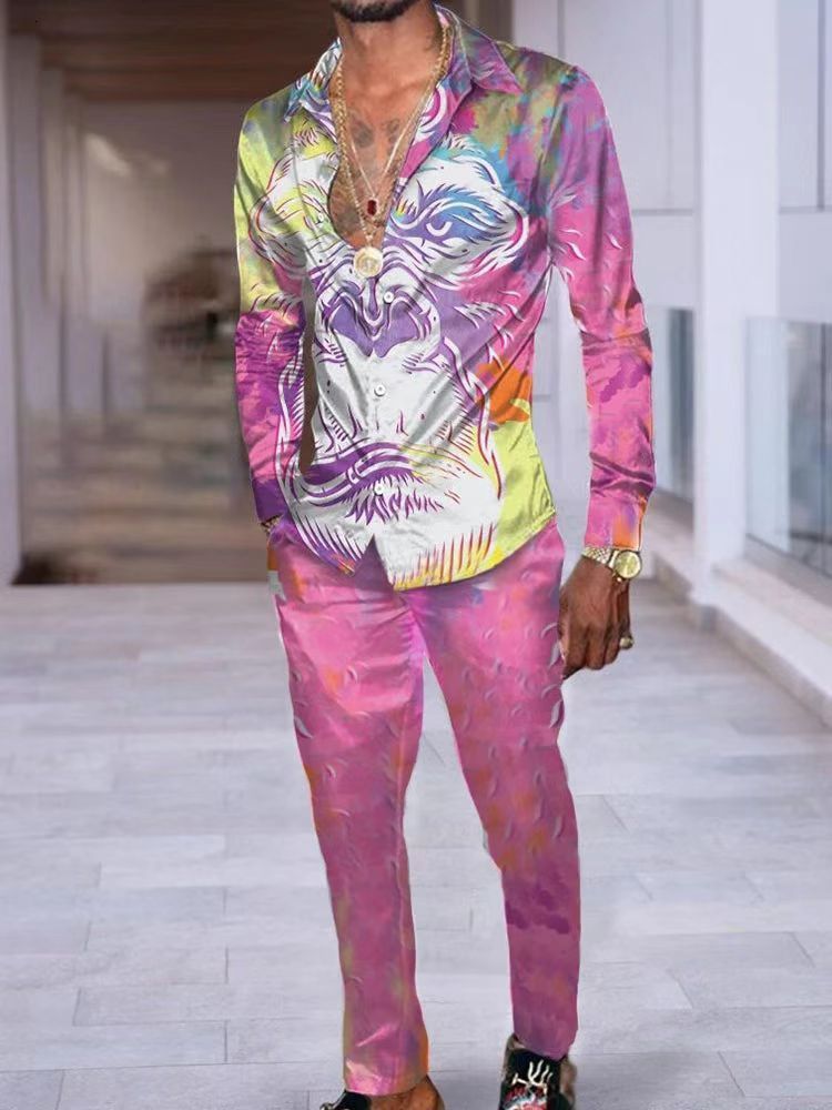 Mens Tracksuits Casual Long Sleeved Shirt And Pants Social Formal Set 230627