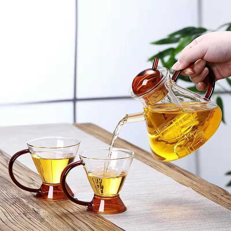 Glass cold water cup glass cold kettle amber with ball cover Faz pot flower teapot tea set cup cute water bottle L230620