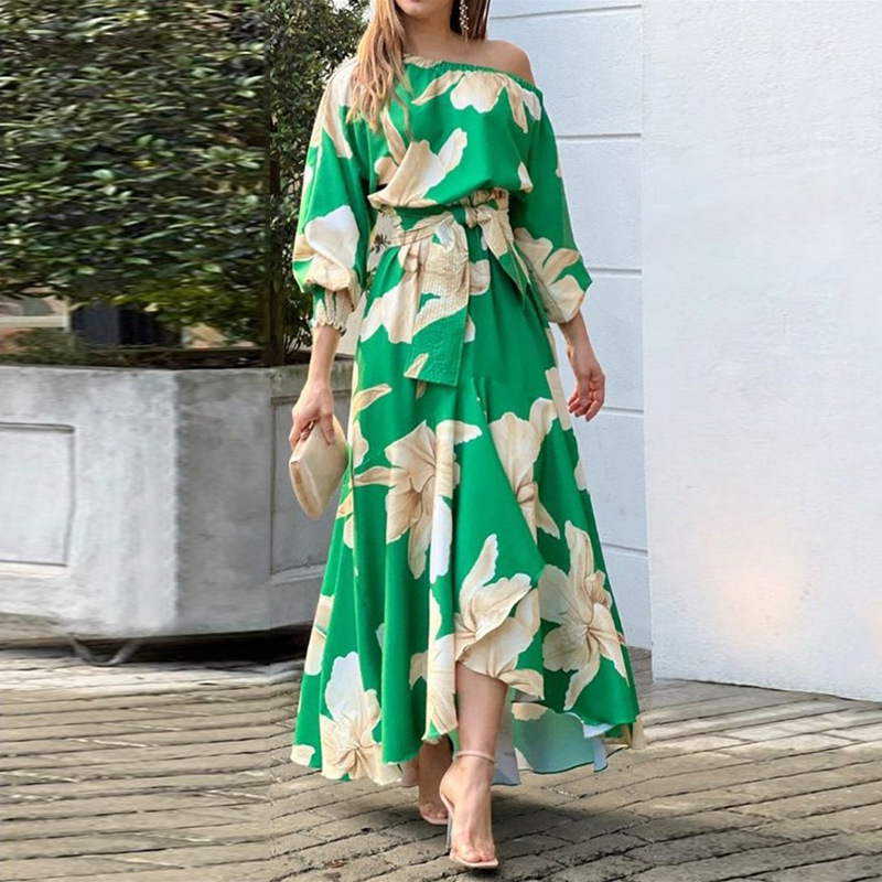 Fashion womens dress Summer womens clothing temperament elegant print lanterns sleeve dress, Green
Fashion womens dress Summer womens clothing temperament elegant print lanterns sleeve dress, Green