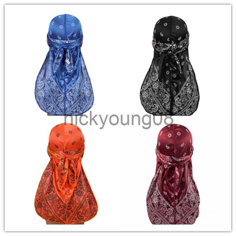 Bandanas Hair Accessories Silky Durag Bandanas Insect Print Hats For Women Men Long Tail Pirate Hat Waves do doo du rag Turban Headwear x0628