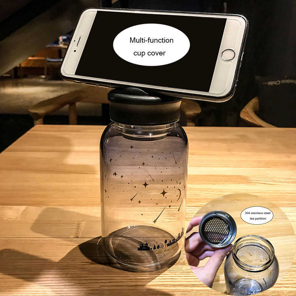 Creative Blue Sky Glass Water Bottle Fashion Gradient Color Sport Bottles Portable Leak Proof With Tea Filter Drinking Bottles L230620