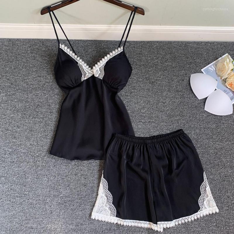 Women's Sleepwear Satin Sleep Set Intimate Lingerie Casual Home Clothing 2PCS Pajamas Suit Women Summer Patchwork Lace Nightwear, White
Women's Sleepwear Satin Sleep Set Intimate Lingerie Casual Home Clothing 2PCS Pajamas Suit Women Summer Patchwork Lace Nightwear, White