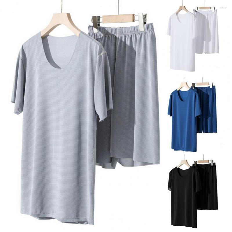Men's Sleepwear 2 Pcs/Set Men Pajamas Short Sleeves Loose Elastic Waist Wide Leg Home Wear Casual Soft T-shirt Shorts Set For Sleeping, Black
Men's Sleepwear 2 Pcs/Set Men Pajamas Short Sleeves Loose Elastic Waist Wide Leg Home Wear Casual Soft T-shirt Shorts Set For Sleeping, Black