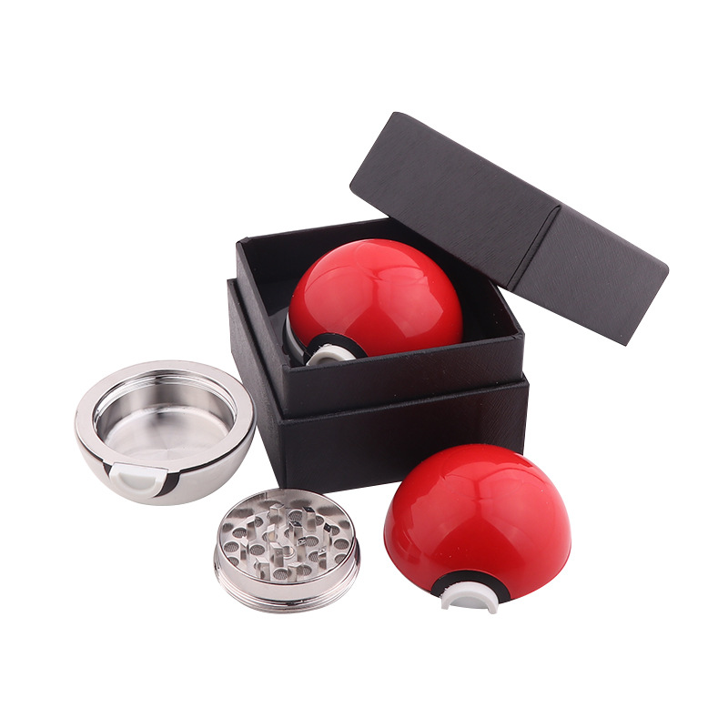 55mm Fairy Ball Tobacco Grinder 3 Parts Pokeball Herbal Grinder Zinc Alloy Plastic Metal Smoking Hand Grinder Spice Grinder Box Set Men Gift Tobacco Accessories