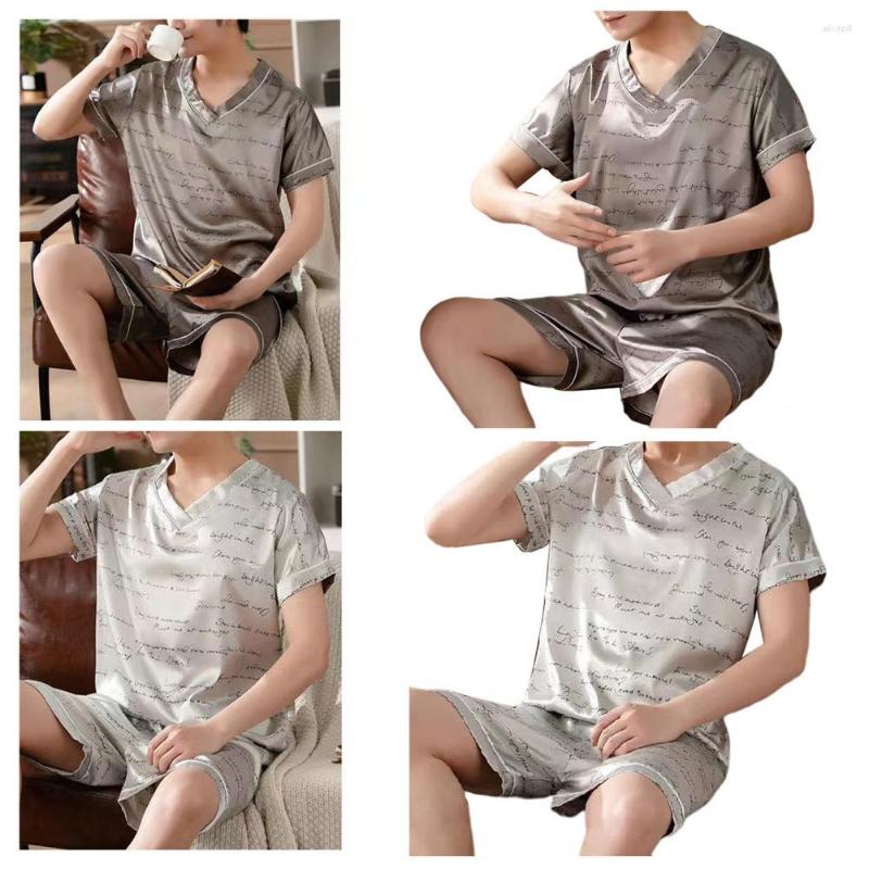 Men's Sleepwear Men Pajamas Set V Neck Simulated Ice Silk Short Sleeves Cartoon Prints Pullover T-shirt Shorts Lounge Wear Night Clothes, Silver white
Men's Sleepwear Men Pajamas Set V Neck Simulated Ice Silk Short Sleeves Cartoon Prints Pullover T-shirt Shorts Lounge Wear Night Clothes, Silver white