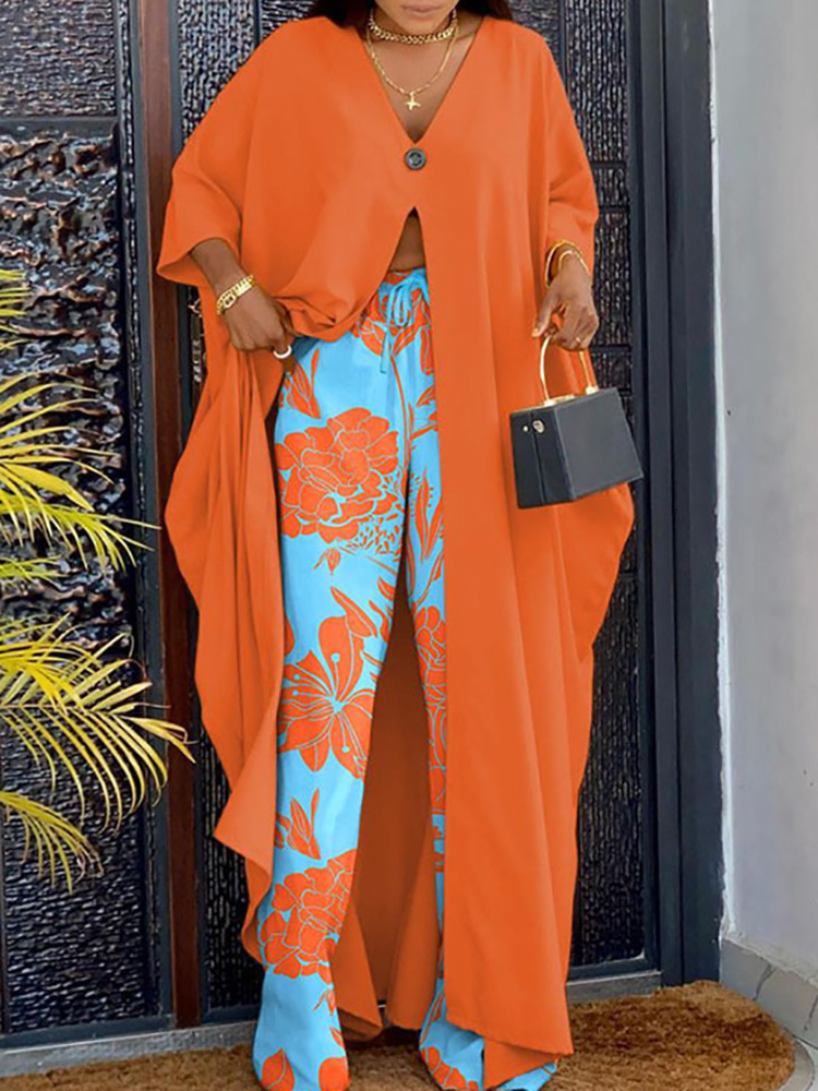 Women s Suits Blazers Matching Set Women Spring Summer Loungewear V Neck Flare Sleeve X Long Tops Wide Leg Pants 2PCS Outfit Streetwear Drop 230628