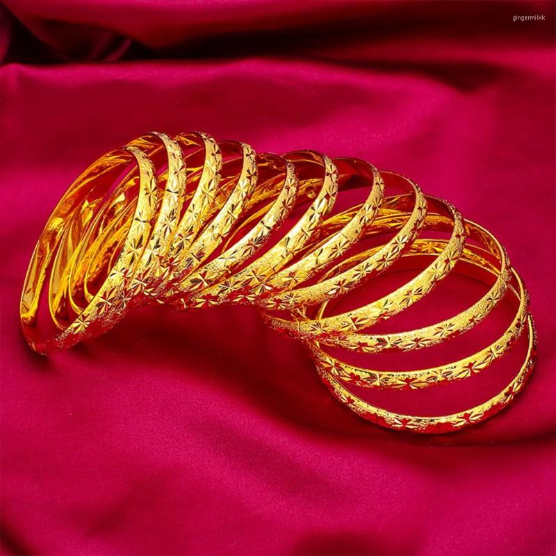 Bangle 6pcs Wholesale Women Bracelet Openable 6mm Real 18k Gold Color Fashion Lady Girls Classic Carved Jewelry Gift Dia
Bangle 6pcs Wholesale Women Bracelet Openable 6mm Real 18k Gold Color Fashion Lady Girls Classic Carved Jewelry Gift Dia