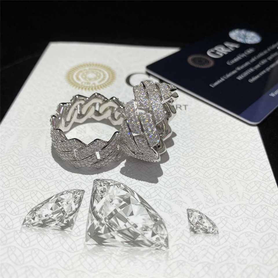 Band Rings Sterg Sier Iced Out d Color Moissanite Cuban Fine Hip Hop Vvs Dia Finger for Men