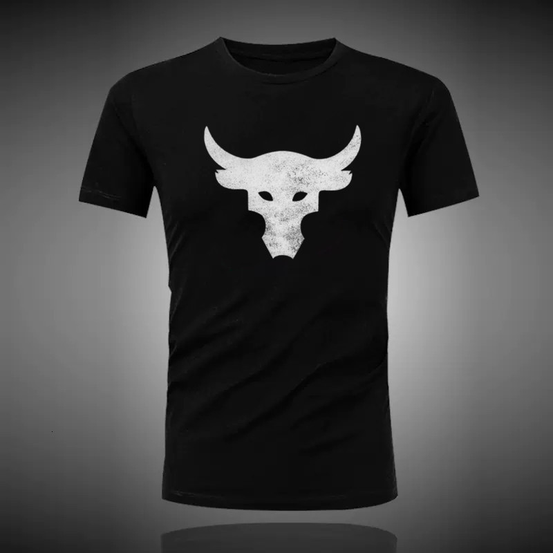 Men's TShirts Project Rock Johnson Training Sports Short Sleeve TShirt Cow Head Print Comfortable Breathable ONeck Sport Style 230627