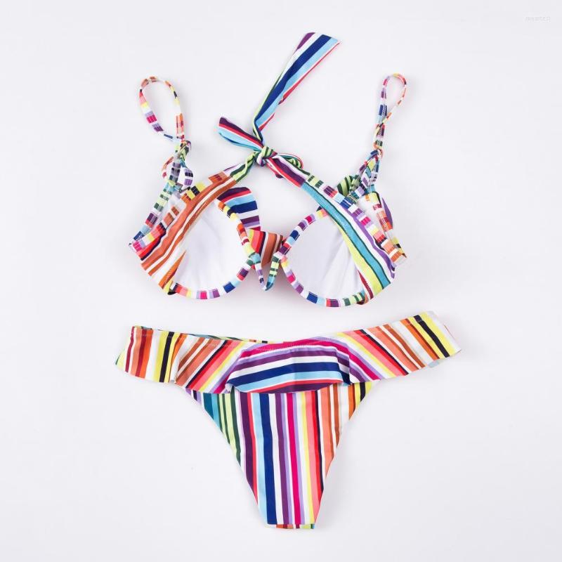 Women' Swimwear Bra Briefs Set Stretchy Bikini Two Pieces Quick Drying Rainbow Striped Printed Ruffles, Multicolor
Women' Swimwear Bra Briefs Set Stretchy Bikini Two Pieces Quick Drying Rainbow Striped Printed Ruffles, Multicolor