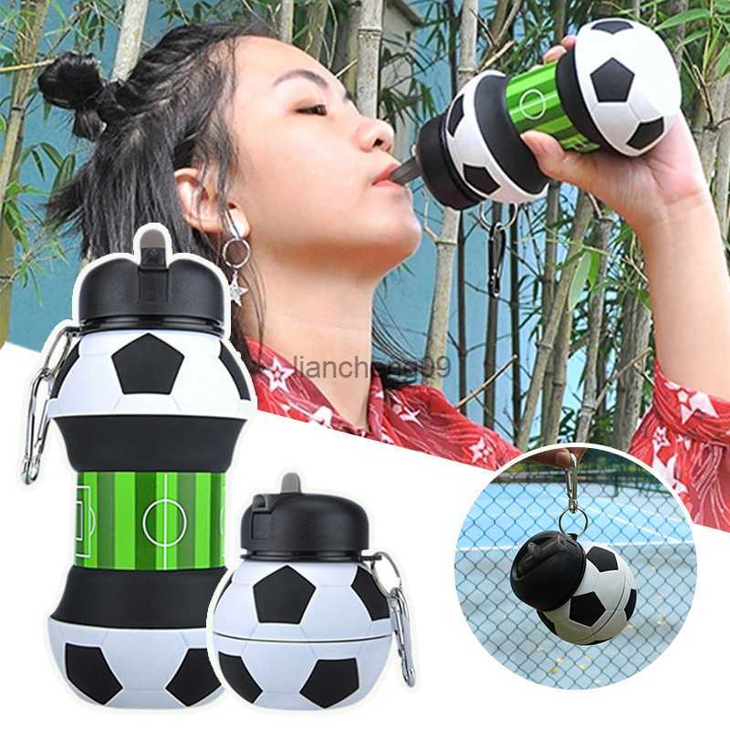 550ml Foldable Kids Bottles Portable Sports Bottle Football Soccer Ball Shaped Water Bottl Silicone Cup L230620 Z260202