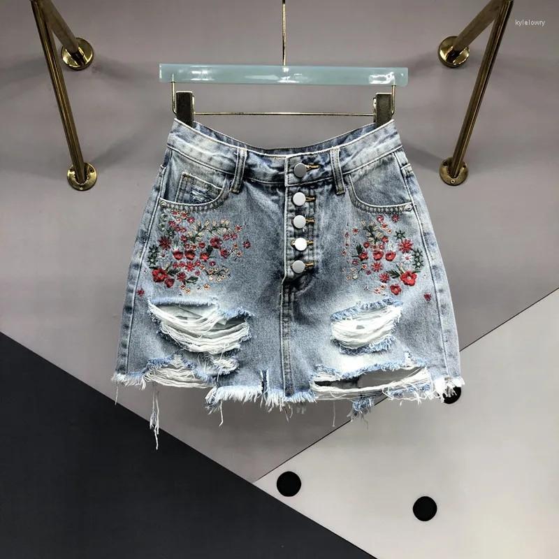 Skirts Women' Summer Hole Embroidered Mini Denim Skirt Single Breasted High Waist Wrapped Hip Anti Stray Light A Line Short, White
Skirts Women' Summer Hole Embroidered Mini Denim Skirt Single Breasted High Waist Wrapped Hip Anti Stray Light A Line Short, White