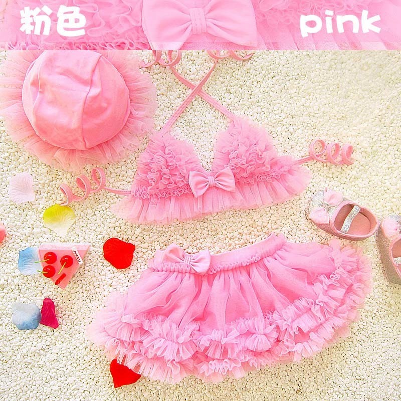 Pajamas Baby Kids Girls Bikini Princess Three Piece Swimming Suit Split Top Skirt Hat Swimwear Summer Beach Children Swimsuit SA4001 230628