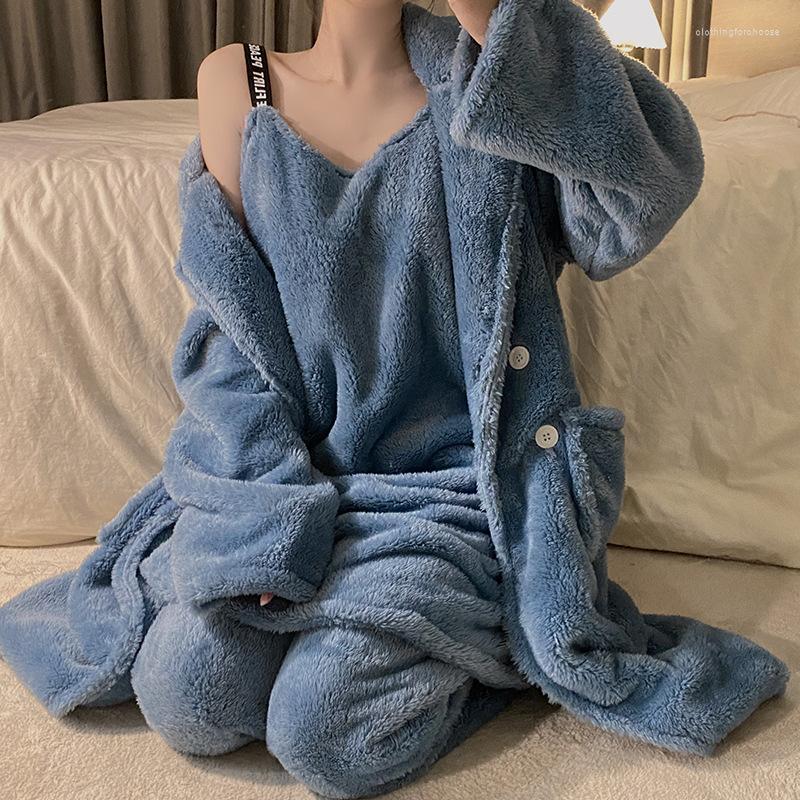 Women's Sleepwear Autumn Winter Female 3PCS Pajamas Set Thickened Thermal Long Bathrobe Nightgown Loose Flannel Trouser Suits Home Clothes, Grey 3pcs set
Women's Sleepwear Autumn Winter Female 3PCS Pajamas Set Thickened Thermal Long Bathrobe Nightgown Loose Flannel Trouser Suits Home Clothes, Grey 3pcs set