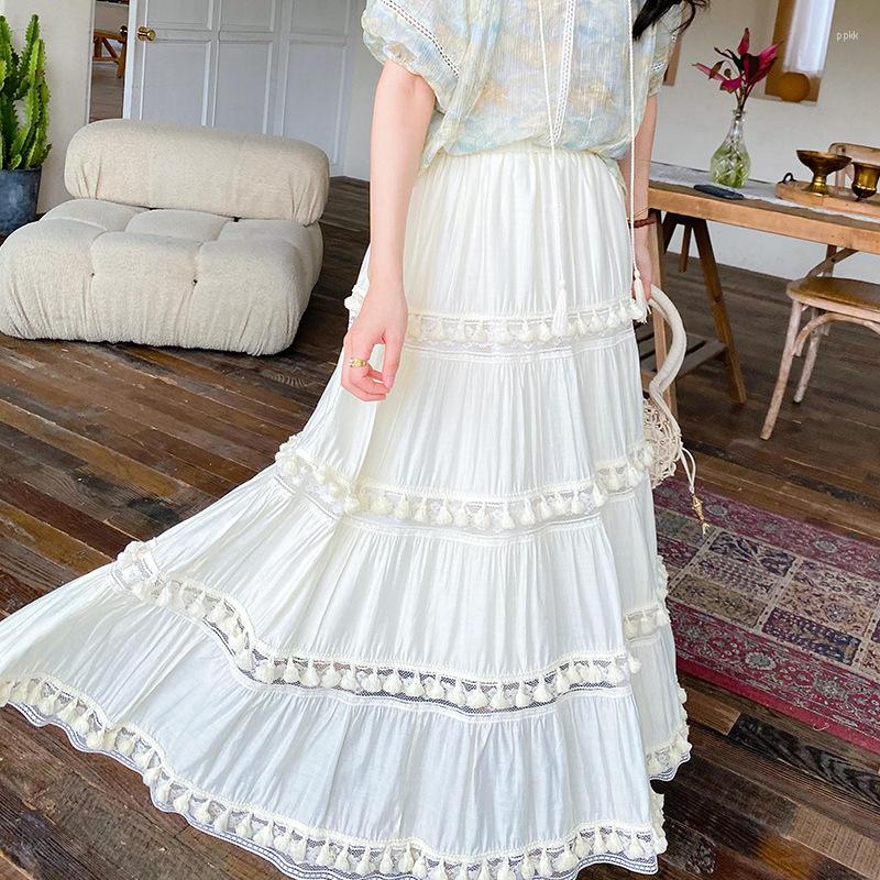 Skirts Boho Inspired Cotton Skirt Women Elastic Waist Pom Long Holiday Summer Bohemian Style Female 2023, White
Skirts Boho Inspired Cotton Skirt Women Elastic Waist Pom Long Holiday Summer Bohemian Style Female 2023, White