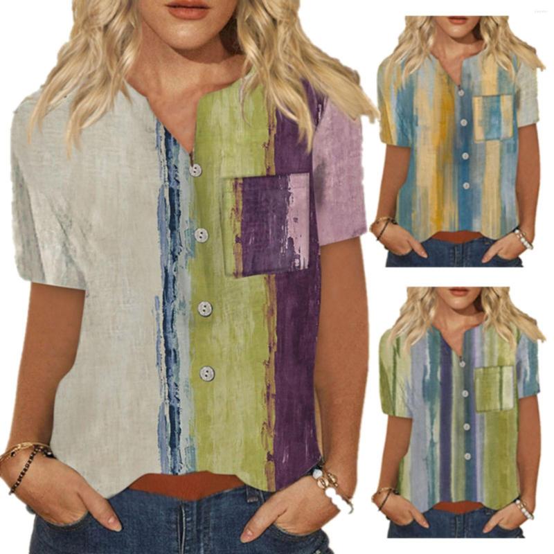 Women's T Shirts Summer Fashion Women's Short Sleeved Chest Pocket Vertical Stripes Printed Shirt
Women's T Shirts Summer Fashion Women's Short Sleeved Chest Pocket Vertical Stripes Printed Shirt