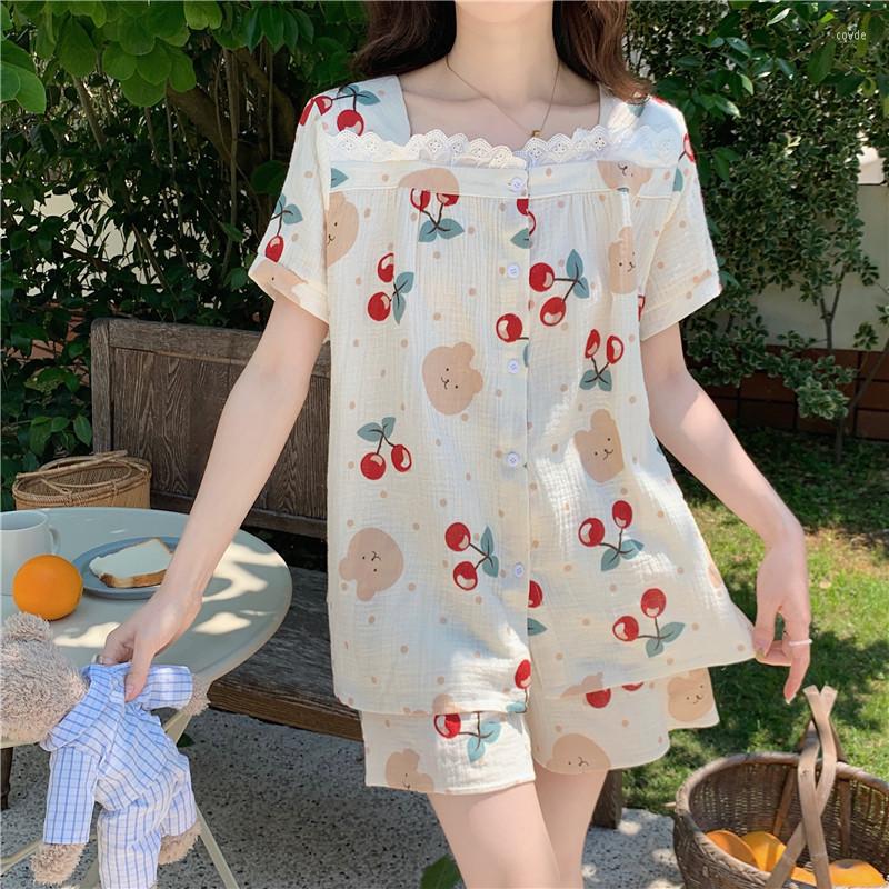 Women's Sleepwear Summer Cartoon Bear Print Charry Pajama Set Square Collar Cartigans Home Clothes Shorts Pijamas Cotton Nightwear D443, Apricot
Women's Sleepwear Summer Cartoon Bear Print Charry Pajama Set Square Collar Cartigans Home Clothes Shorts Pijamas Cotton Nightwear D443, Apricot