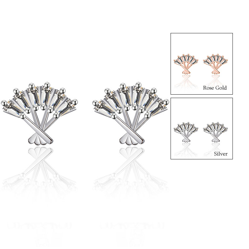 Brilliant cz Diamond Fan Design Stud Earrings 18K Rose Gold/Platinum Plated Silver Ear Studs Earring Jewelry for women