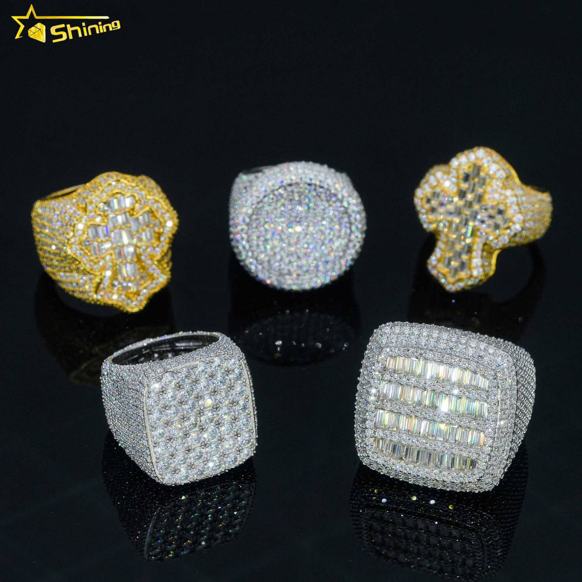Fine Iced Out Hip Hop Cuban Ring Gold Plated 925 Sterling Silver Vvs Moissanite Diamond for Men
