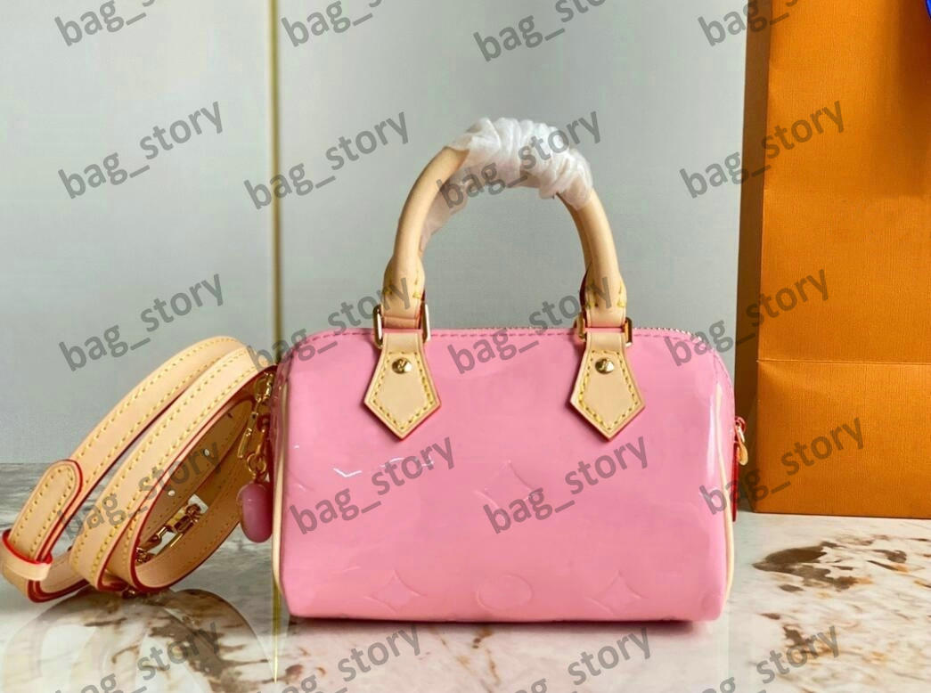 Womens Designer Valentine's Day Handbag Mochi Pink Purse Nano Speedy M81879 Shoulder Bag Vernis Patent Leather Mini Boston Bag Heart Shaped Charm Crossbody, Multi-color
Womens Designer Valentine's Day Handbag Mochi Pink Purse Nano Speedy M81879 Shoulder Bag Vernis Patent Leather Mini Boston Bag Heart Shaped Charm Crossbody, Multi-color