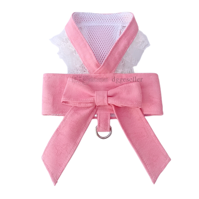 Designer with Bow Tie Classic Letter Pattern Harness Dress Small Dogs Cute Dog Pet Girl Puppy Summer Clothes for Yorkie Chihuahua Training Walking