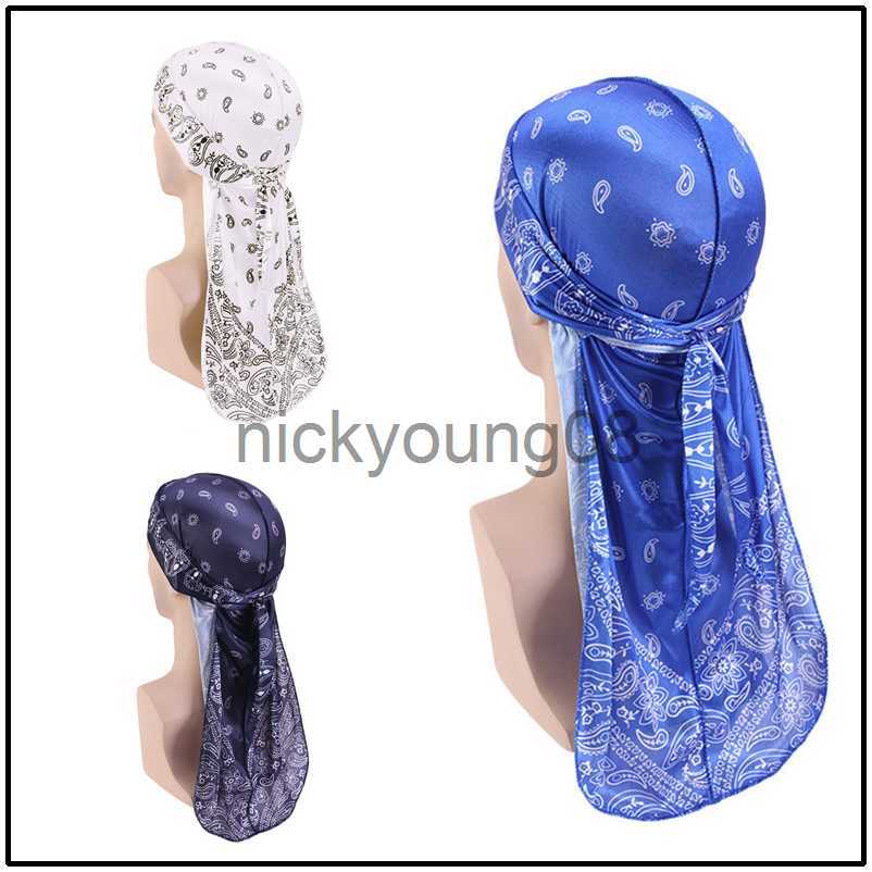 Bandanas Hair Accessories Silky Durag Bandanas Insect Print Hats For Women Men Long Tail Pirate Hat Waves do doo du rag Turban Headwear x0628