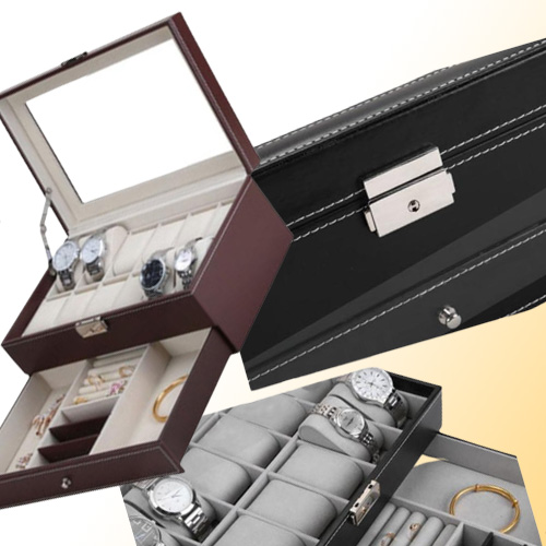 New 12 Grids Slots Double Layers PU Leather Watch Storage Box Professional Watch Case Rings Bracelet Organizer Box Holder