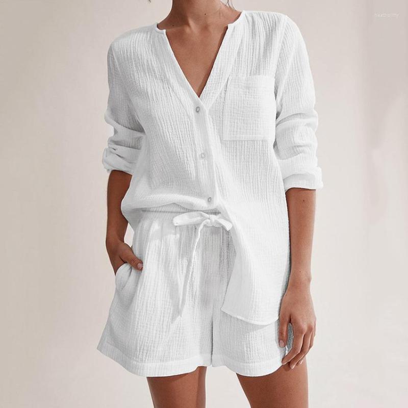 Women' Tracksuits Cotton Autumn Sleepwear Suits With Shorts Pijama Pocket Nightwear Single Breasted Women' Nightgown Full Sleeve Women
Women' Tracksuits Cotton Autumn Sleepwear Suits With Shorts Pijama Pocket Nightwear Single Breasted Women' Nightgown Full Sleeve Women