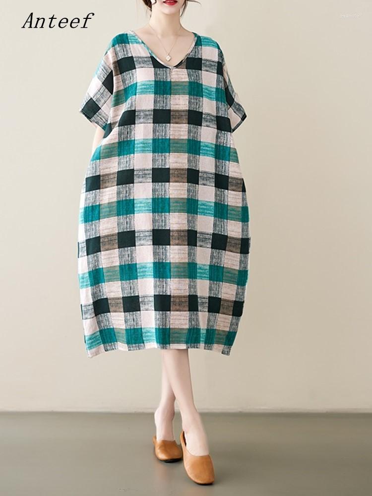 Party Dresses Short Sleeve Oversized Cotton Linen Vintage Plaid For Women Casual Loose Long Summer Dress Elegant Clothing 2023, Picture shown
Party Dresses Short Sleeve Oversized Cotton Linen Vintage Plaid For Women Casual Loose Long Summer Dress Elegant Clothing 2023, Picture shown