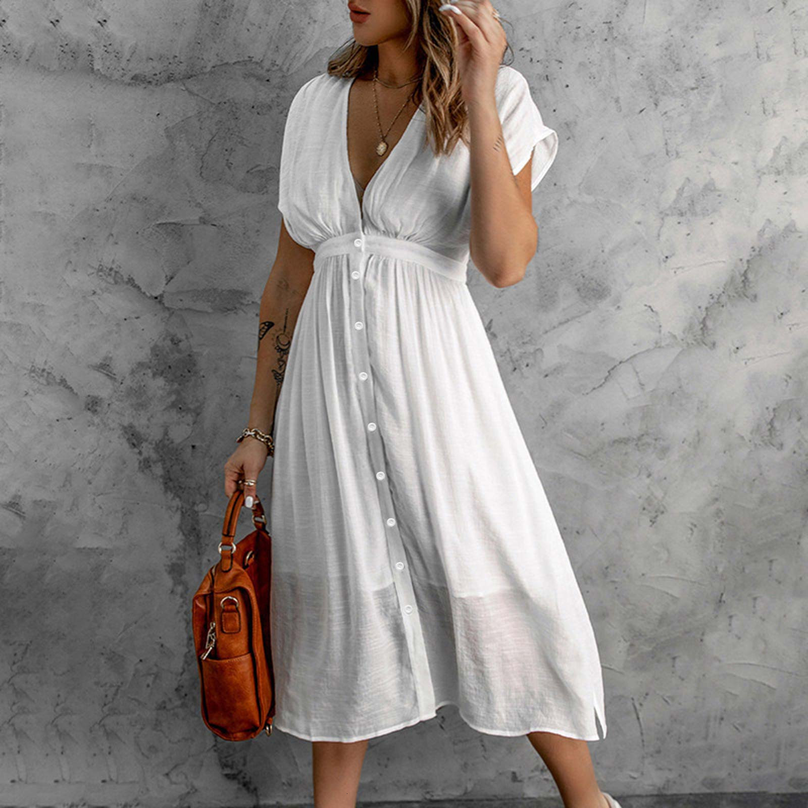 Basic Casual Dresses Solid Color Womens Dress Summer Fashion V Neck Sleeveless Ladies Temperament Waist Tank Top sweet 230627, White 
Basic Casual Dresses Solid Color Womens Dress Summer Fashion V Neck Sleeveless Ladies Temperament Waist Tank Top sweet 230627, White