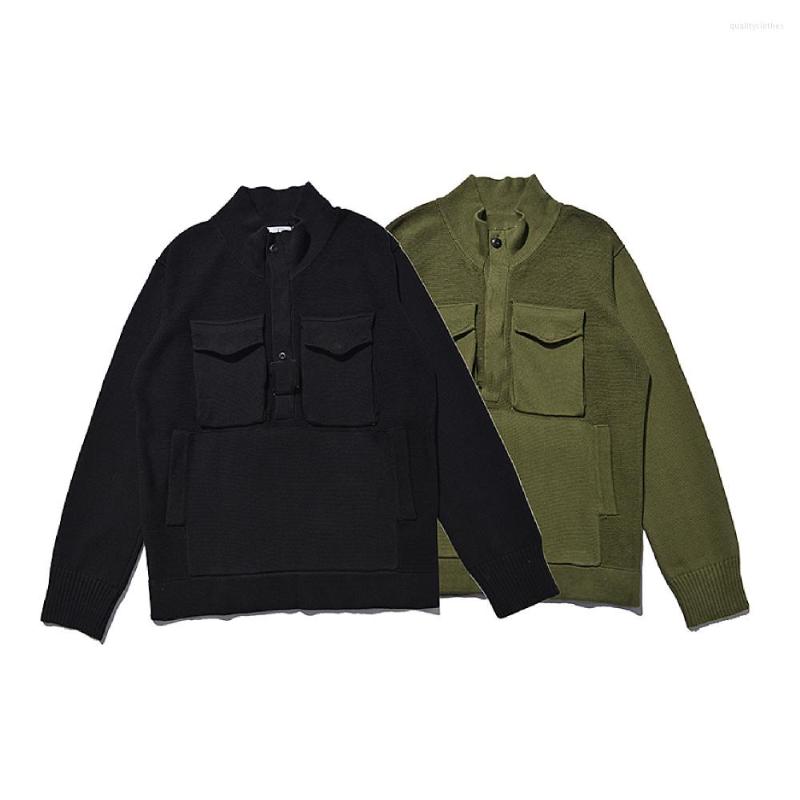 Men's Sweaters Quality Compass Sweater Front Middle Half Zipper High Neck Craft Multi Pocket Jacket Men's Trend Pullover, Black 
Men's Sweaters Quality Compass Sweater Front Middle Half Zipper High Neck Craft Multi Pocket Jacket Men's Trend Pullover, Black