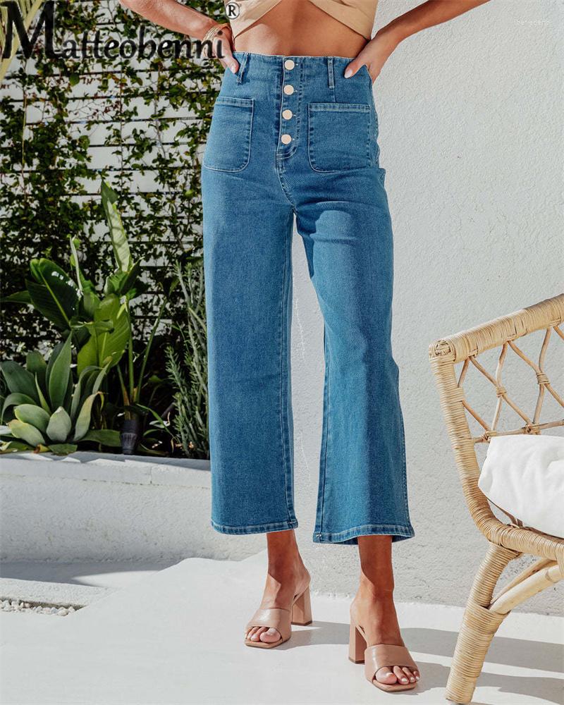 Women' Jeans Vintage High Waist Single-breasted Splice Wide Leg Ladies Comfortable Casual Denim Pants Women' Nine-quarter Trousers, Blue 
Women' Jeans Vintage High Waist Single-breasted Splice Wide Leg Ladies Comfortable Casual Denim Pants Women' Nine-quarter Trousers, Blue