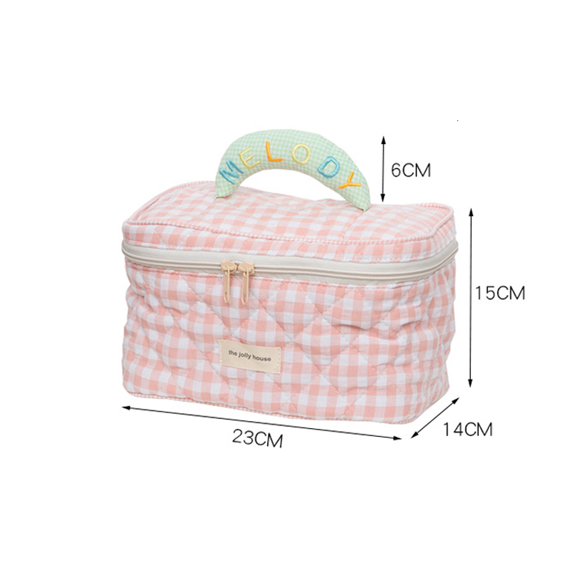 Cosmetic Bags Cases Plaid Pattern Toiletries Case Flip Makeup Bag with Zipper Quilted Cotton Cosmetics Storage Box for Woman and Girls 230627