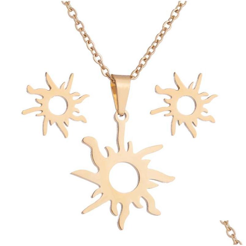 Earrings Necklace Sunflower Pendant For Women Stainless Steel Gold Plating Stud Accessories Jewelry Set Drop Delivery Sets Dh1Db, As show
Earrings Necklace Sunflower Pendant For Women Stainless Steel Gold Plating Stud Accessories Jewelry Set Drop Delivery Sets Dh1Db, As show