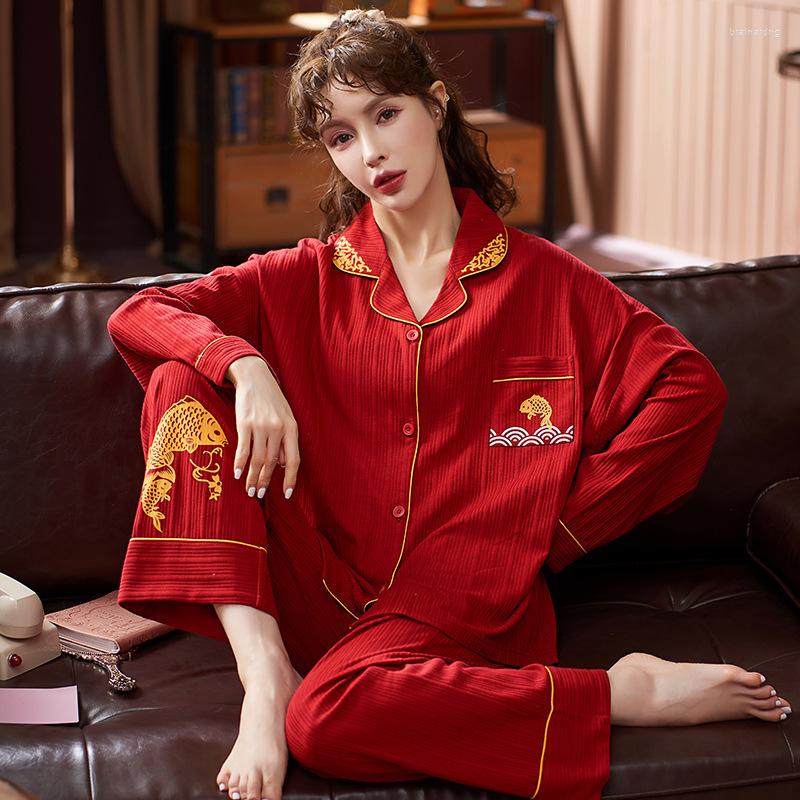 Women's Sleepwear Women Full Sleeve 2PCS Pajamas Suit Spring Autumn Loose Nightwear Red Chinese Print Year Home Wear Cotton Casual, Red-7
Women's Sleepwear Women Full Sleeve 2PCS Pajamas Suit Spring Autumn Loose Nightwear Red Chinese Print Year Home Wear Cotton Casual, Red-7