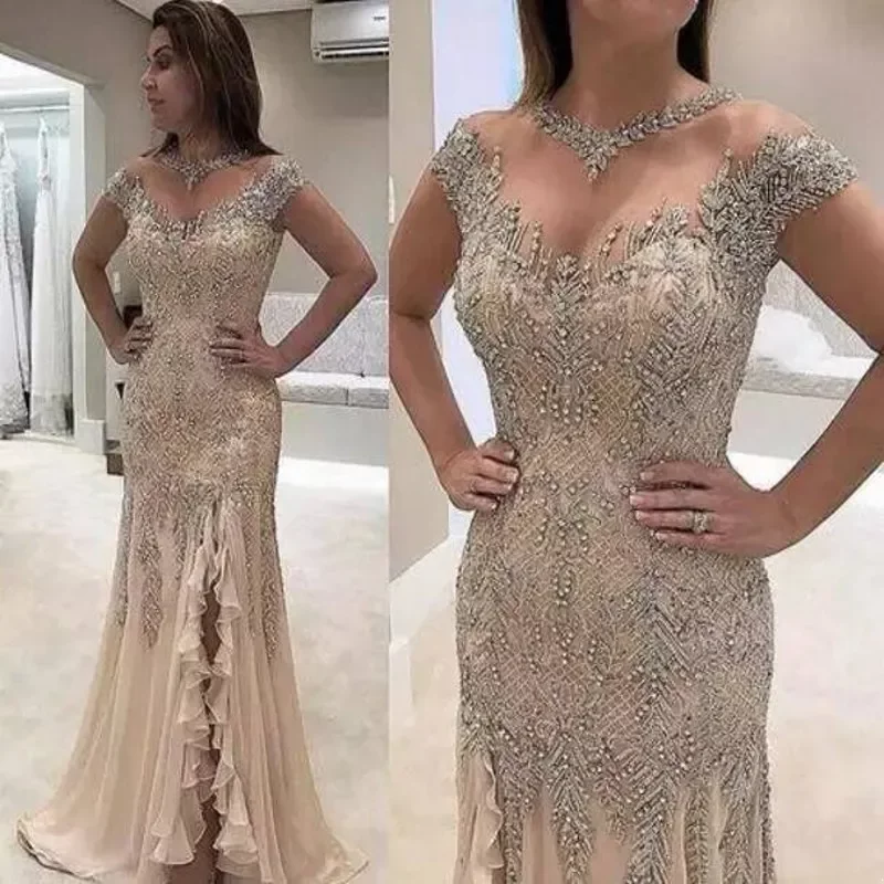 Mermaid Evening Dresses Plus Size Beading Sequined High Side Split Elegant Mother of the Bride Dresses Evening Party Gown, Burgundy
Mermaid Evening Dresses Plus Size Beading Sequined High Side Split Elegant Mother of the Bride Dresses Evening Party Gown, Burgundy