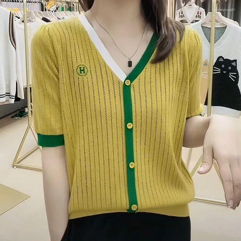 Women's Knits Summer V-neck Short Sleeve Knitted Cardigan Women Korean Fashion T-shirt Thin Tops Single-breasted Coat, Green
Women's Knits Summer V-neck Short Sleeve Knitted Cardigan Women Korean Fashion T-shirt Thin Tops Single-breasted Coat, Green
