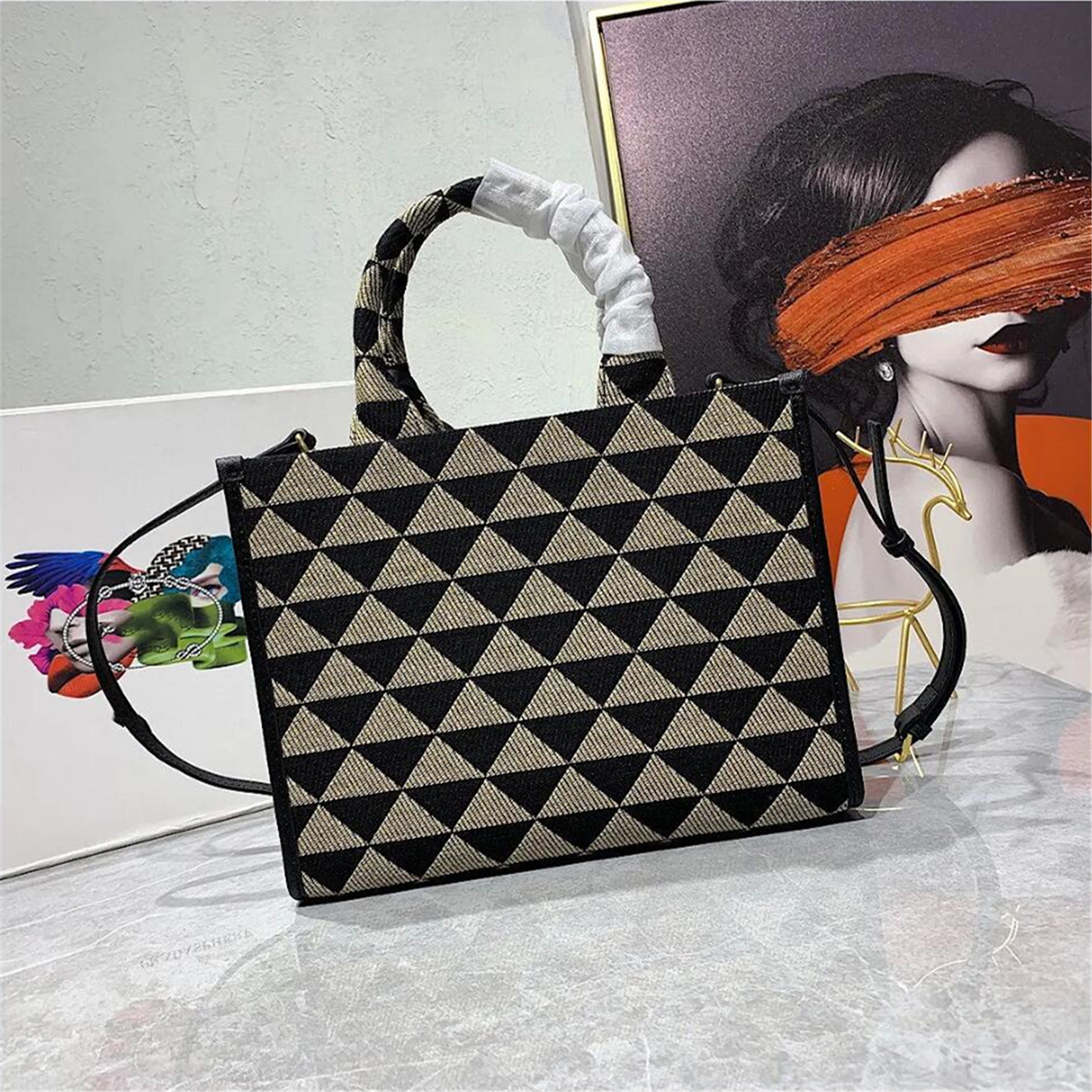 Woman Designer Tote Bag Triangle Symbole Handbags Large Totes Jacquard Fabric Shoulder Bags Cross Body Purse shopping bags for Women