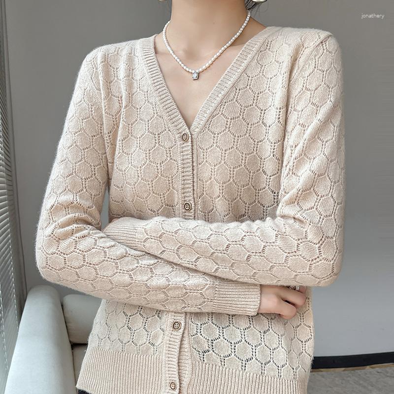 Women' Knits Fashion Thin Hollow V-Neck Pure Wool Knitted Cardigan Women' Autumn And Winter Loose Slim Temperament Coat, Beige
Women' Knits Fashion Thin Hollow V-Neck Pure Wool Knitted Cardigan Women' Autumn And Winter Loose Slim Temperament Coat, Beige