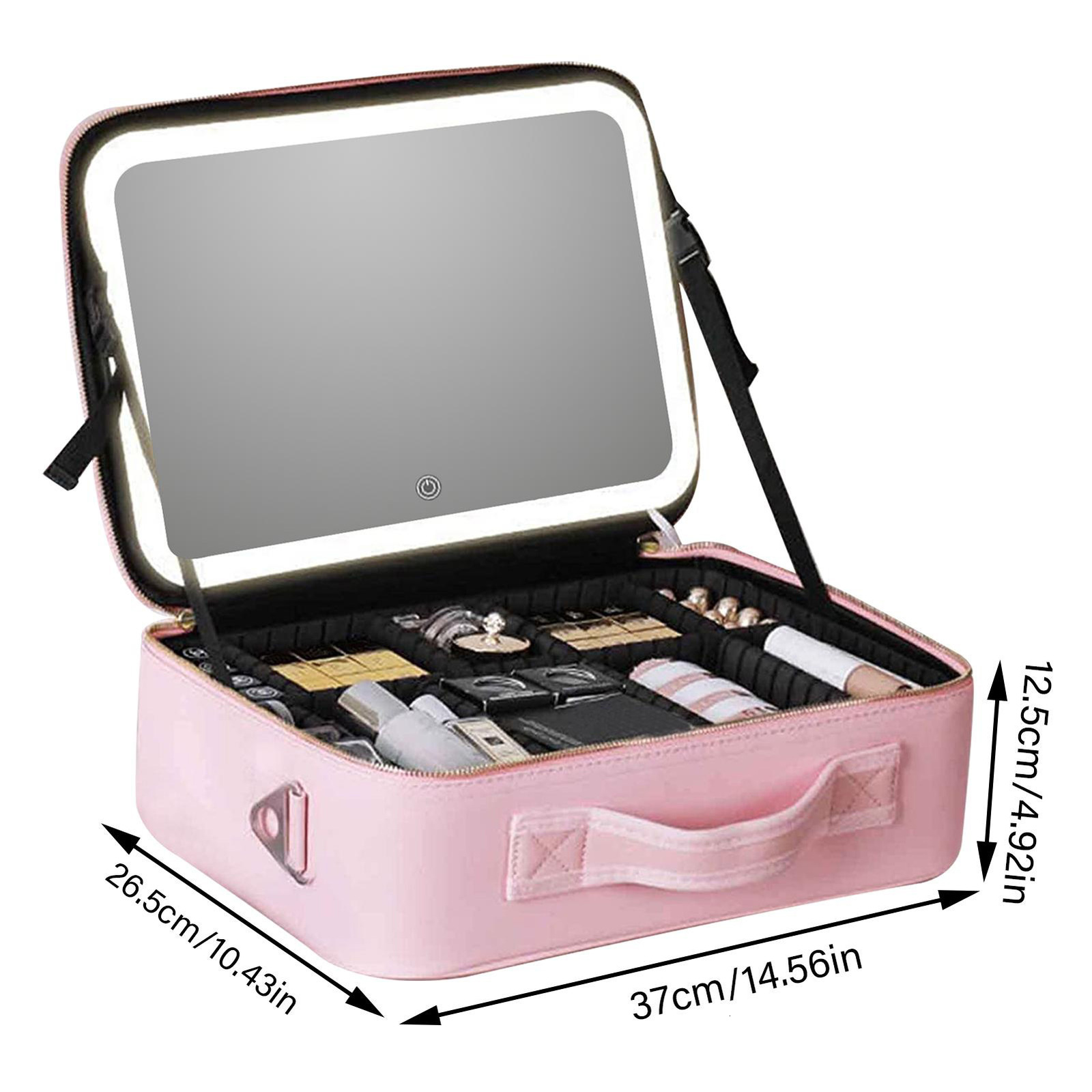 Cosmetic Bags Cases Smart LED Makeup bag With Mirror With Compartments Waterproof PU Leather Travel Cosmetic Case For Women 230627