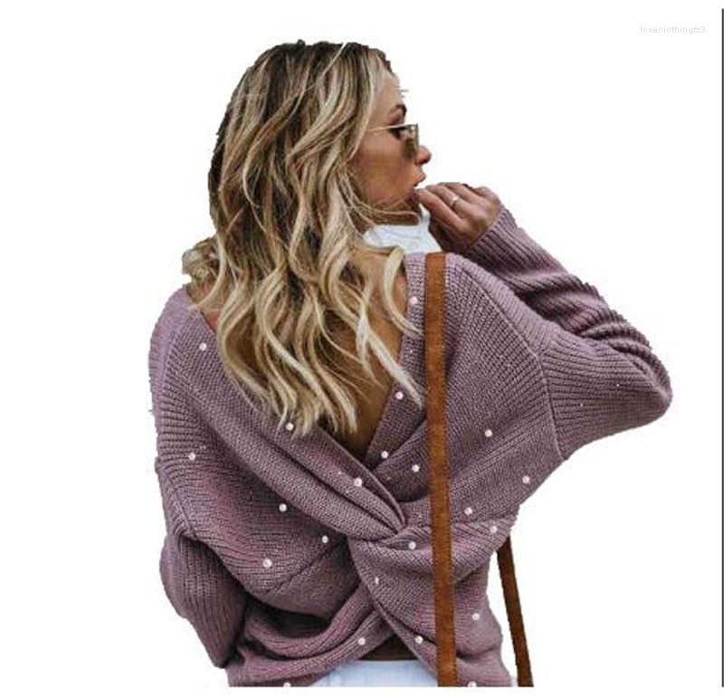 Women' Sweaters 2023 Long Sleeve With Plastic Pearl Irregular Backless Deep V Neck Loose Woman' Sweate Knitted Jumpers Female
Women' Sweaters 2023 Long Sleeve With Plastic Pearl Irregular Backless Deep V Neck Loose Woman' Sweate Knitted Jumpers Female