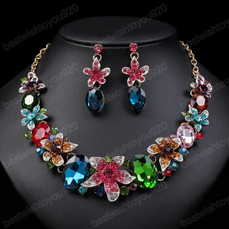 Colorful Crystal Flower Bridal Jewelry Sets for Women Choker Necklace Stud Earrings Set Wedding Bride Costume Jewelry Set, As picture
Colorful Crystal Flower Bridal Jewelry Sets for Women Choker Necklace Stud Earrings Set Wedding Bride Costume Jewelry Set, As picture