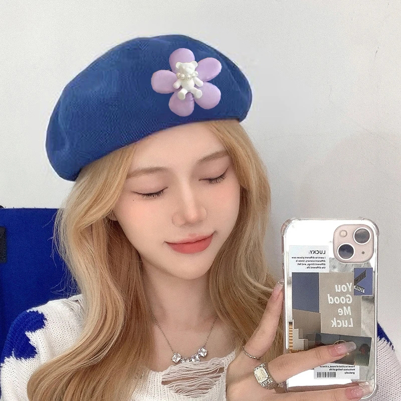 Japanese Cute Flower Bear Milk Silk Berets Spring and Summer Thin Knitted Breathable Foldable Painter Hats for Woman Gorras
Japanese Cute Flower Bear Milk Silk Berets Spring and Summer Thin Knitted Breathable Foldable Painter Hats for Woman Gorras