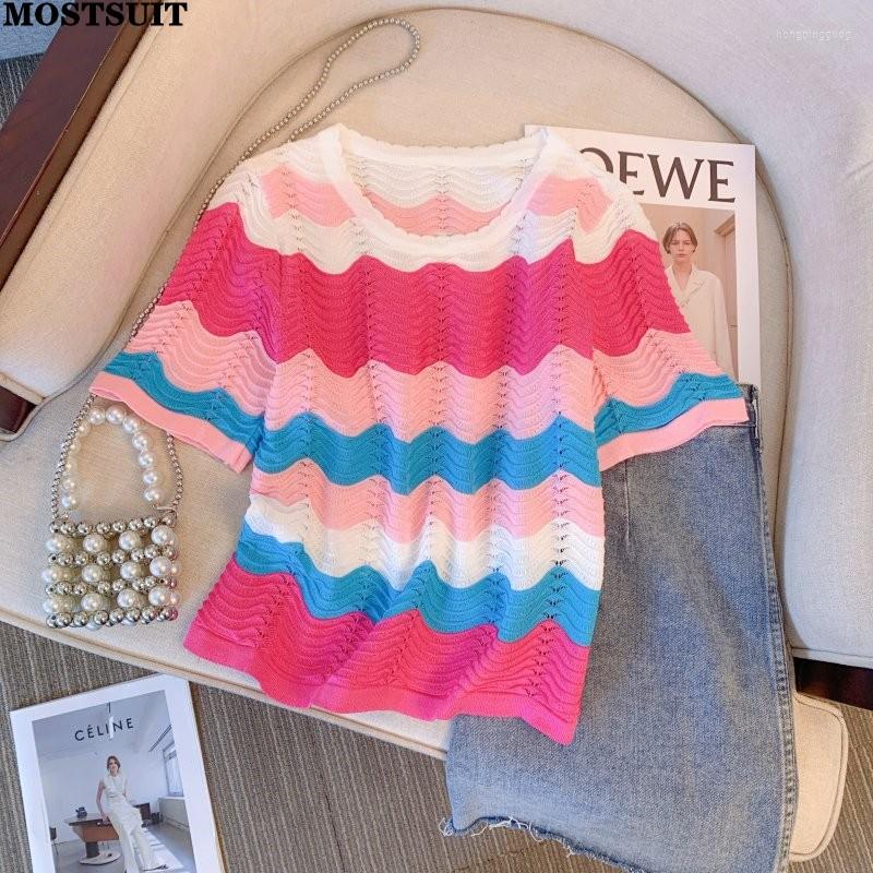 Women's Sweaters Colorful Wave Striped Tshirt Sweater Women Hollow Thin Knit Tops Tees 2023 Summer Short Sleeve O-neck Stylish Fashion, Picture color
Women's Sweaters Colorful Wave Striped Tshirt Sweater Women Hollow Thin Knit Tops Tees 2023 Summer Short Sleeve O-neck Stylish Fashion, Picture color