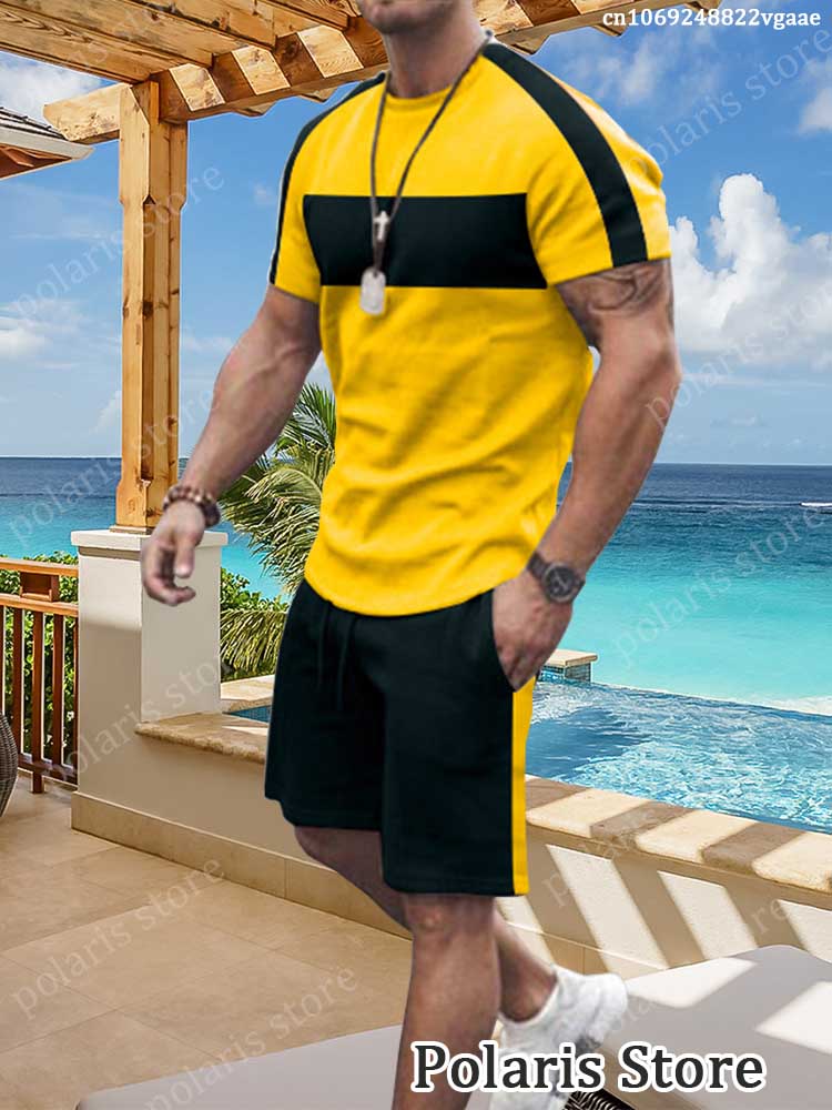 Summer Men Sets Tracksuit T Shirt Men Clothing Fashion Streetwear Solid Color Suit Male Vintage Sportswear 2 Piece Short Outfits