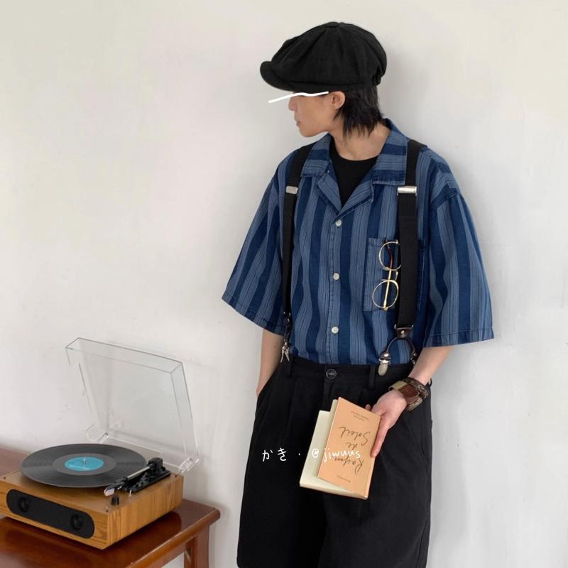 Men's Casual Shirts Summer Retro Blue Striped Short Sleeved Shirt For Men Women With Shoulder Style Ropa Clothing, Blue stripes
Men's Casual Shirts Summer Retro Blue Striped Short Sleeved Shirt For Men Women With Shoulder Style Ropa Clothing, Blue stripes